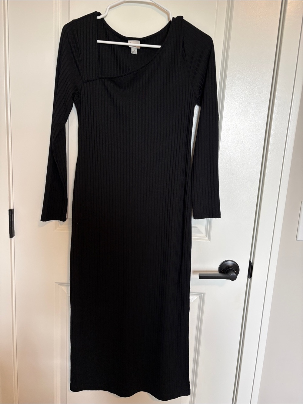 a new day Black Ribbed Long Sleeve Midi Dress